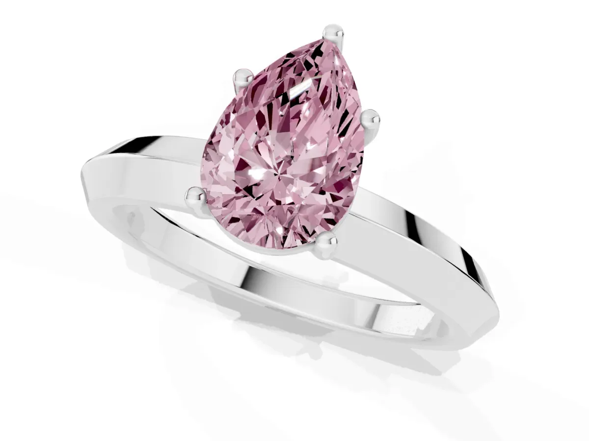 Fancy Pink Pear Cut Cut Solitaire Engagement Ring with Flat Band and Four-Prong Setting Silver