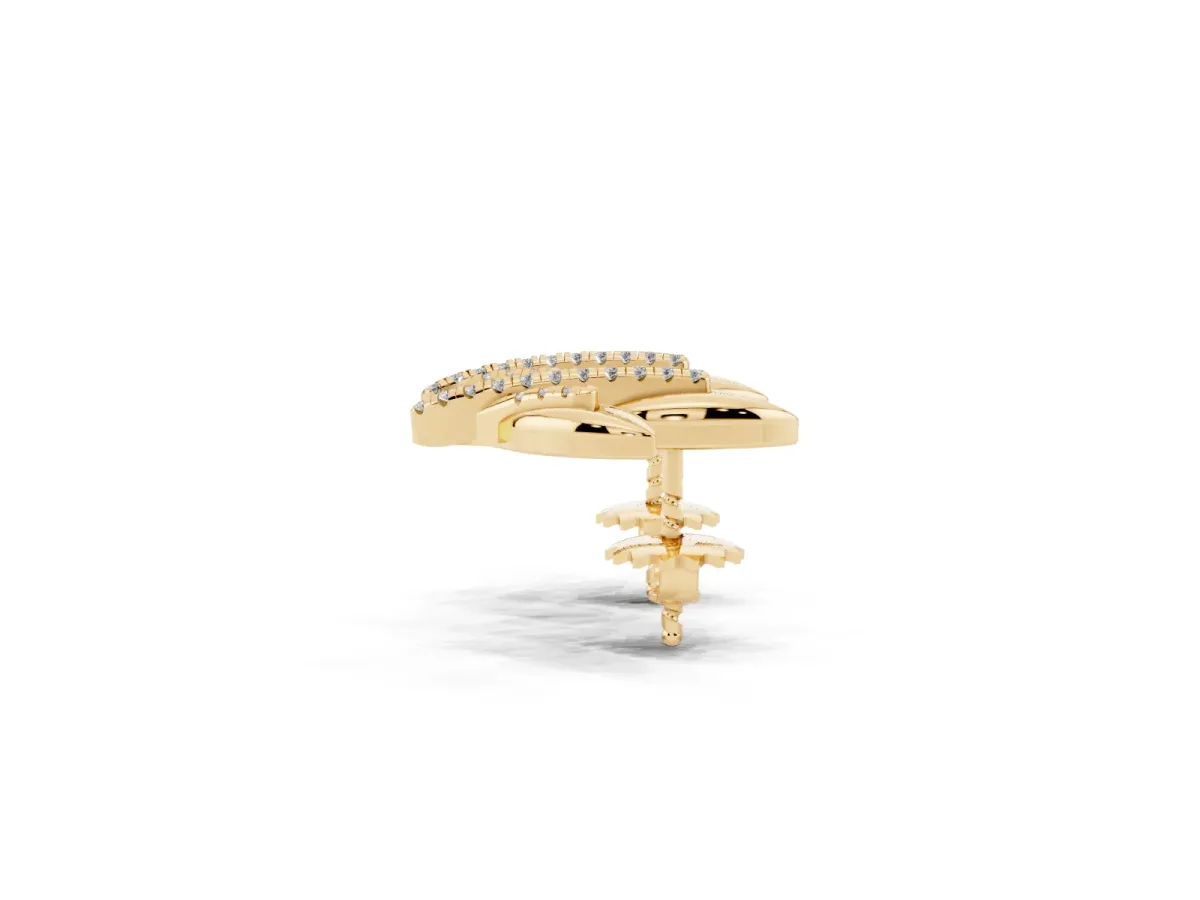 Round Diamond Olive Branch Stud Earrings Yellow gold