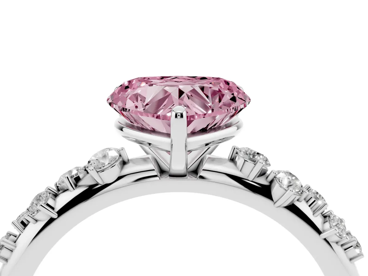 Fancy Pink Heart Cut Diamond Cluster Prong-Set Solitaire Ring Silver