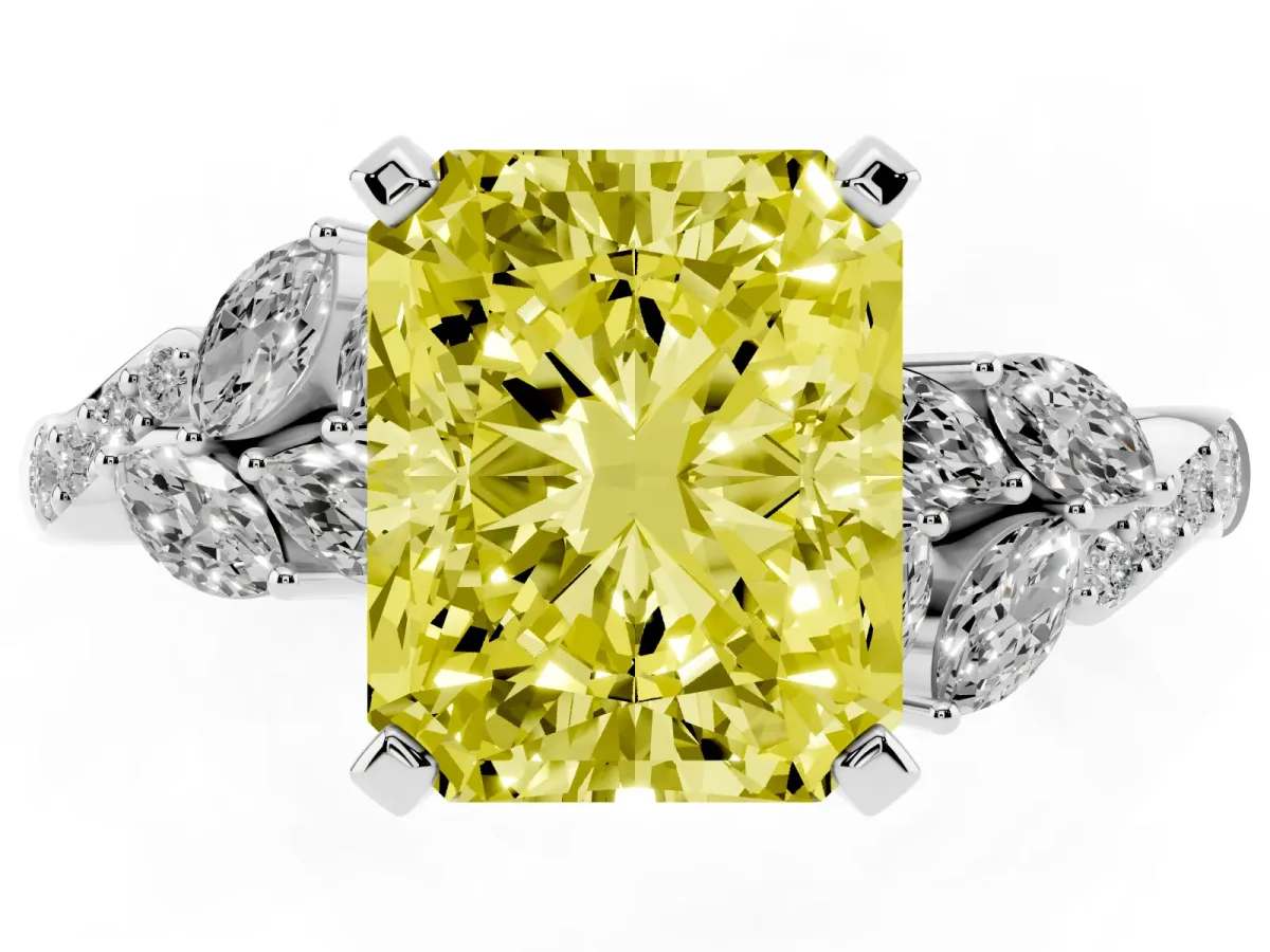 Fancy Yellow Radiant Cut Solitaire Marquise Twist Band with Six-Prong Setting Platinum