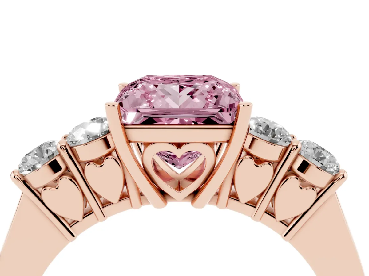 Fancy Pink Princess Cut Cut Diamond Five-Stone Prong Set White Gold Ring Rose gold