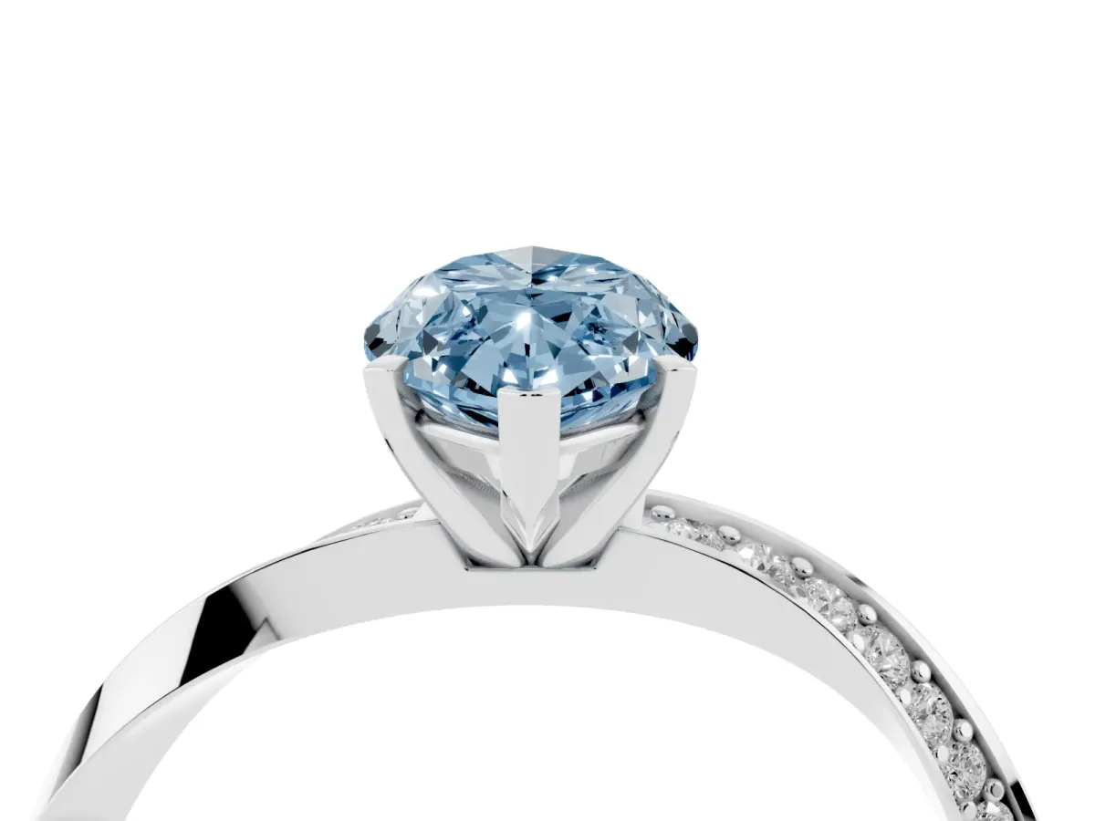 Fancy Blue Marquise Cut Diamond Engagement Ring with Side Stone Accents and Four-Prong Setting Silver
