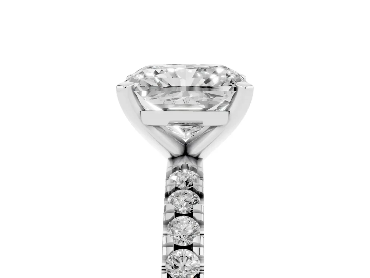 Radiant Cut Diamond Pavé Band Solitaire with Four-Prong Setting Platinum