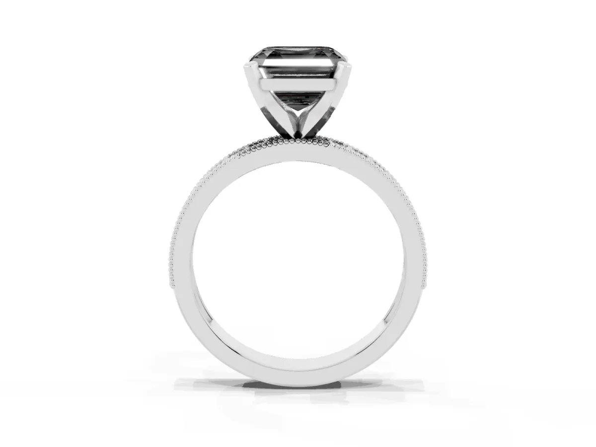 Fancy Black Asscher Cut Diamond Milgrain Pavé Engagement Ring with Four-Prong Setting Silver