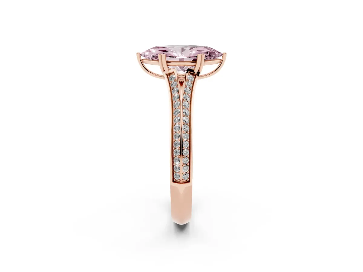 Fancy Pink Marquise Cut Diamond Split Shank Engagement Ring with Pavé Band Rose gold