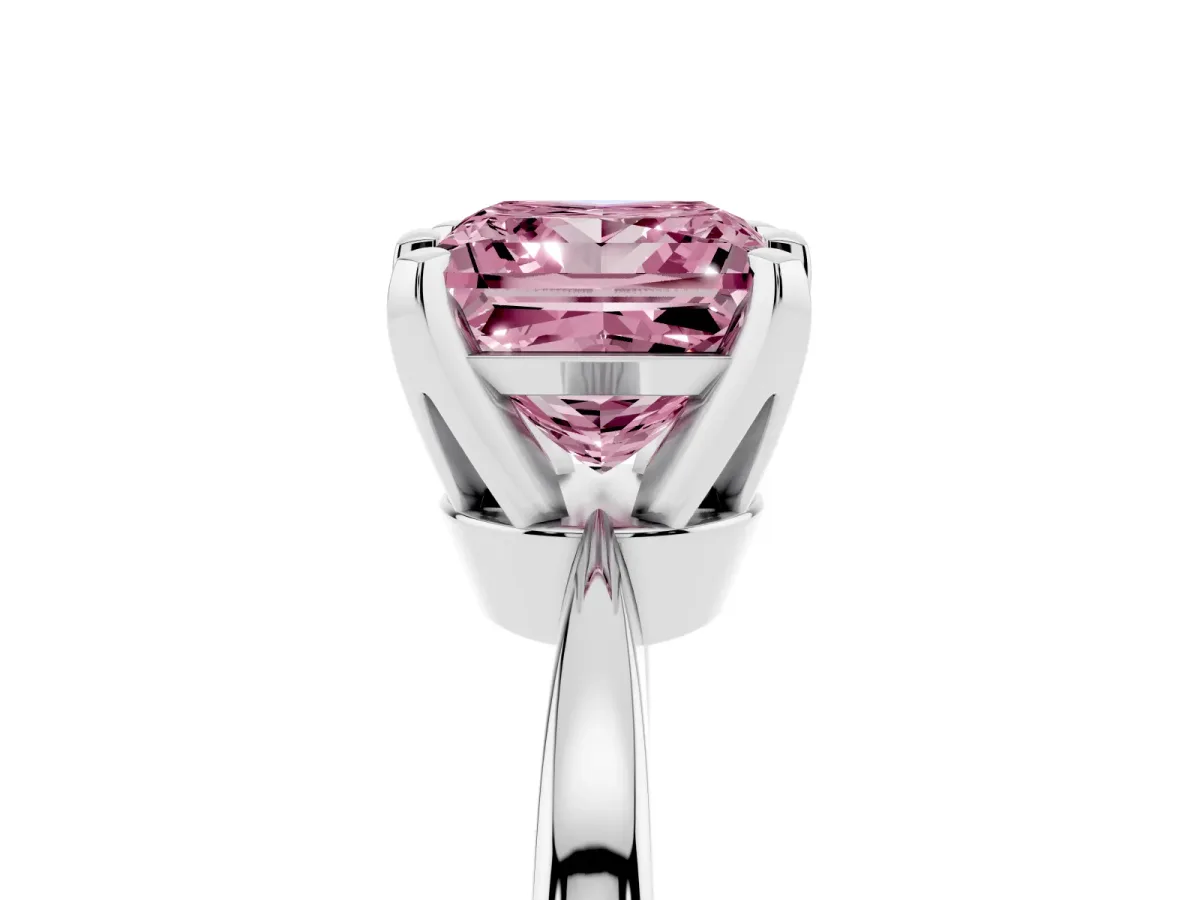 Fancy Pink Princess Cut Solitaire Engagement Ring with Six-Prong Setting and Tapered Band Silver