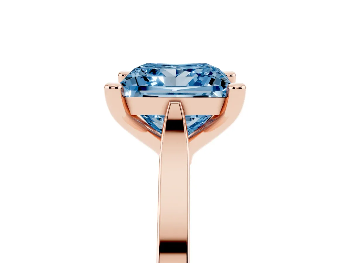 Fancy Blue Princess Cut Solitaire Diamond Ring with Four-Prong Setting and Tapered Band Rose gold