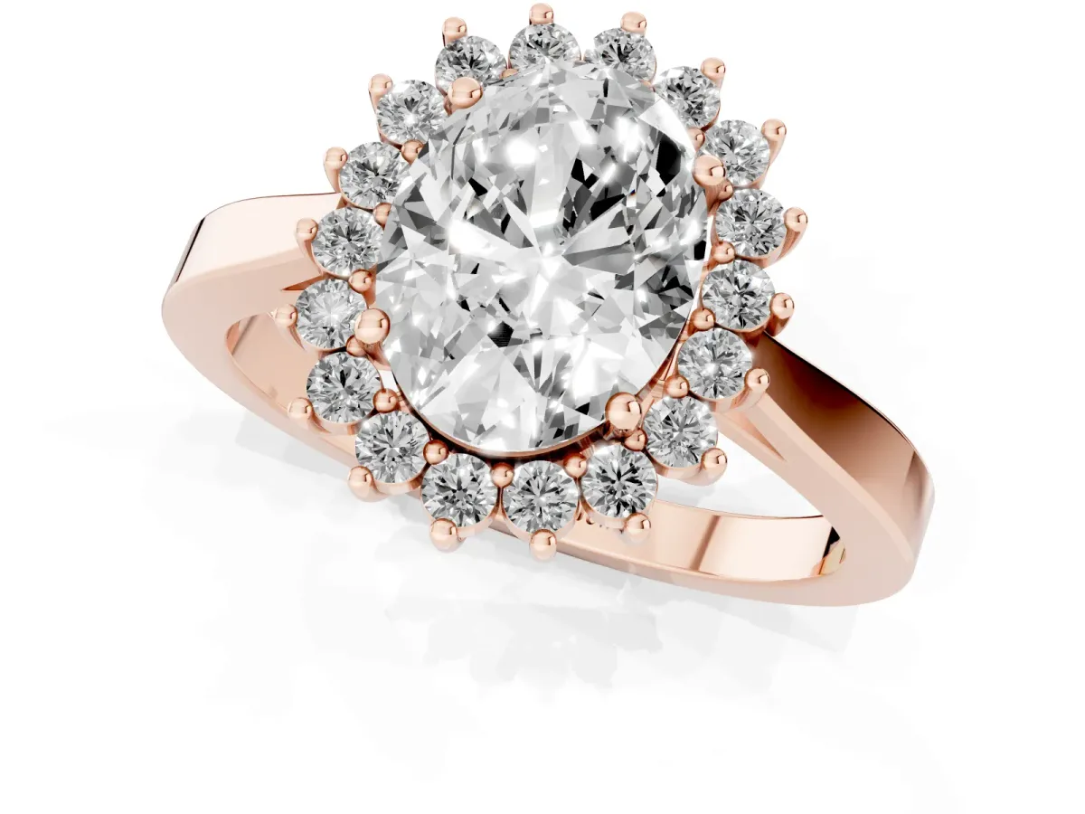 Oval Cut Cut Diamond Halo Ring with Round Brilliant Halo and Solitaire Band Rose gold