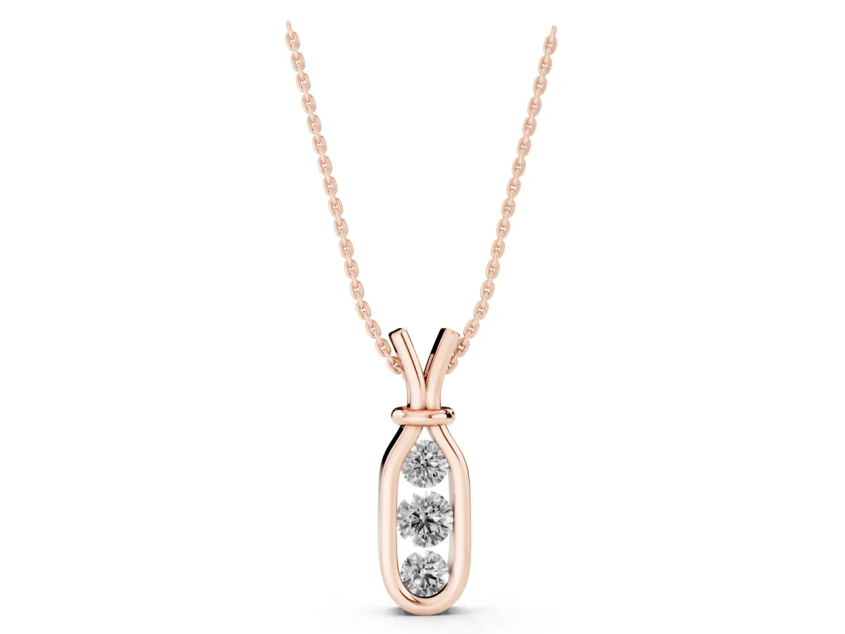 Three-Stone Round Diamond Bezel Pendant Rose gold