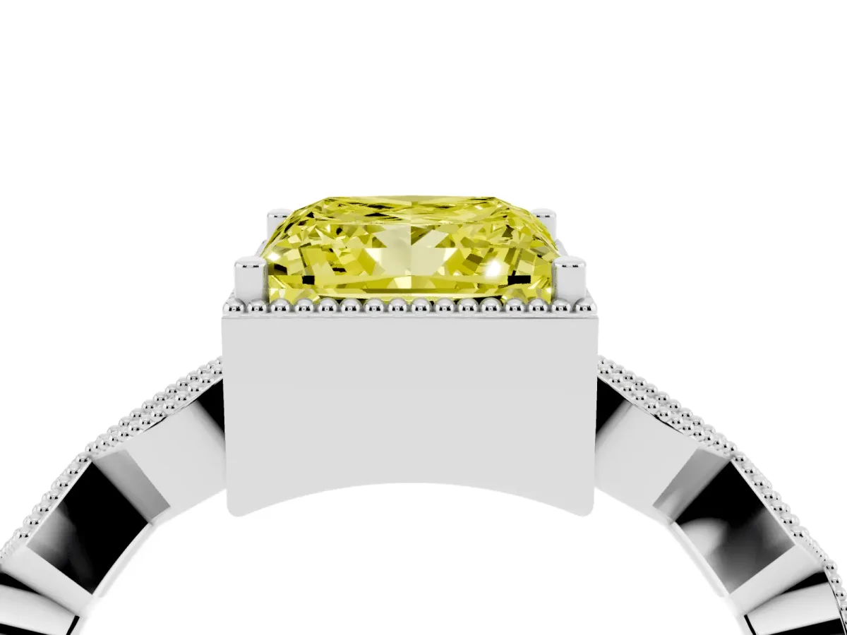 Fancy Yellow Princess Cut Milgrain Marquise Diamond Twist Band Ring Silver
