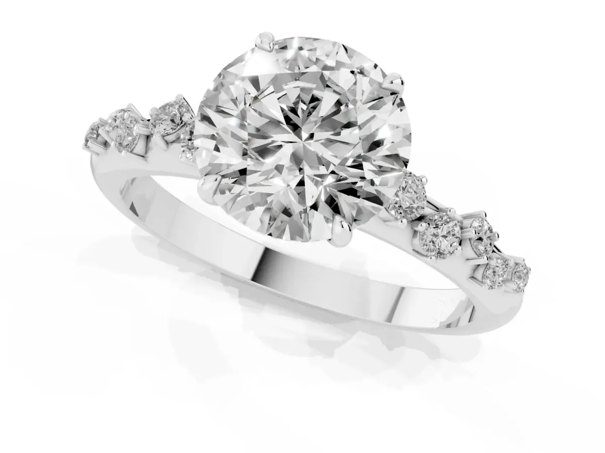 Round Cut Diamond Cluster Prong-Set Solitaire Ring Platinum