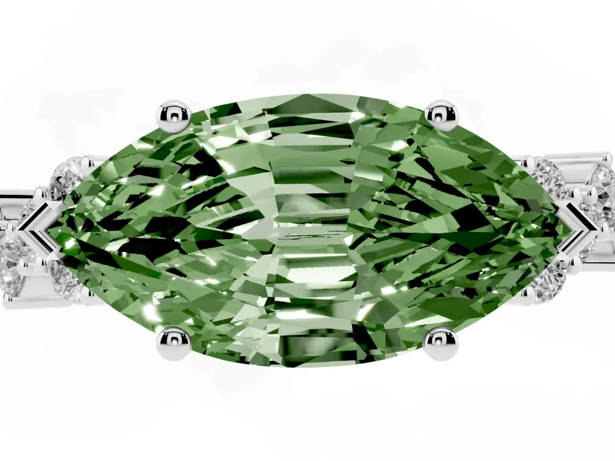 Fancy Green Marquise Cut Diamond Scattered Round Accent Ring with Prong Setting Platinum