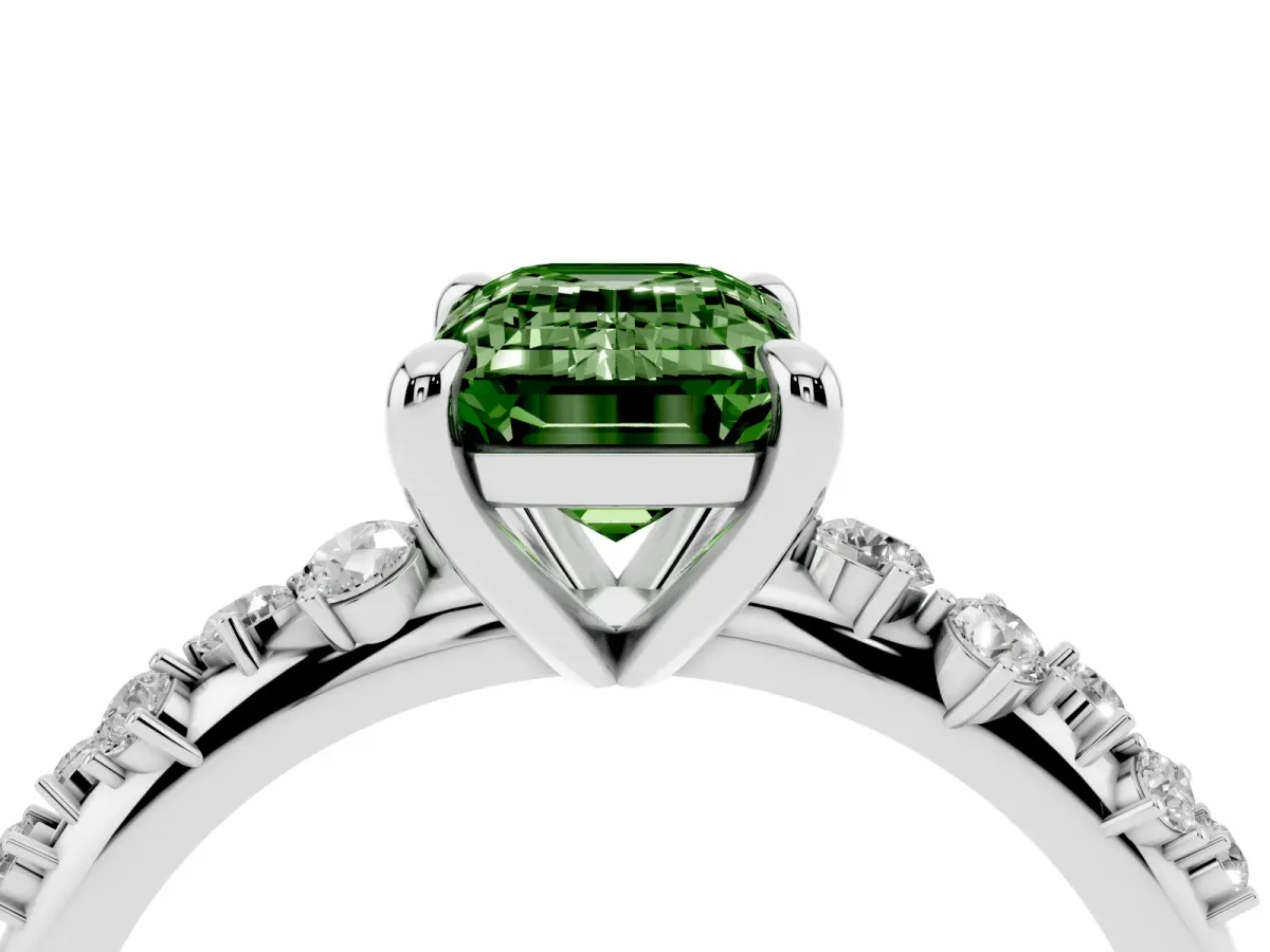 Fancy Green Emerald Cut Cut Diamond Vine Band with Four-Prong Setting Silver