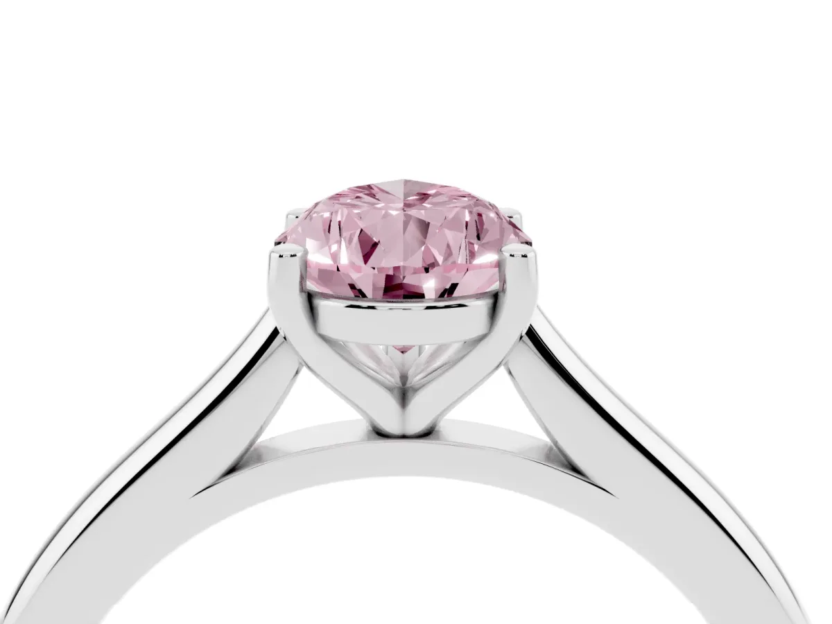 Fancy Pink Pear Cut Cut Solitaire Ring with Cathedral Band and Four-Prong Setting Platinum