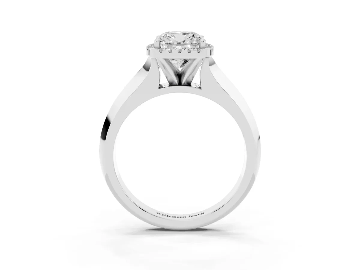 Cushion Cut Halo Diamond Ring with Cathedral Band and Four-Prong Setting Silver