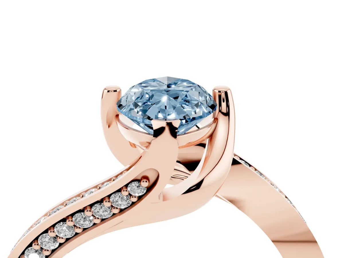Fancy Blue Marquise Cut Solitaire Diamond Twist Band with Pavé Setting and Four-Prong Setting Rose gold