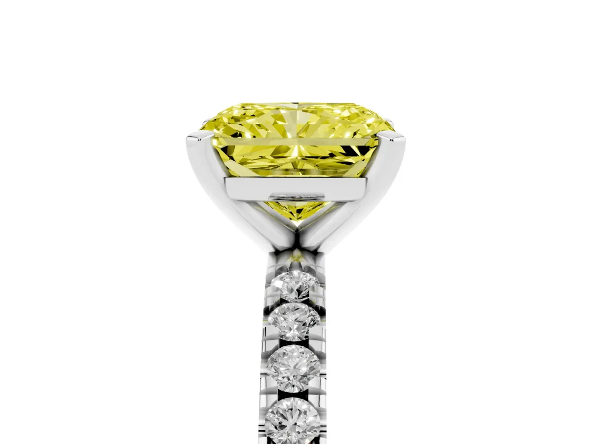 Fancy Yellow Radiant Cut Diamond Pavé Band Solitaire with Four-Prong Setting Silver