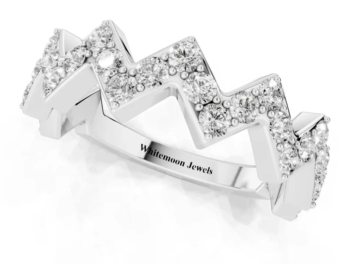 Zigzag Diamond Pave Round Eternity Band with Prong Setting Silver