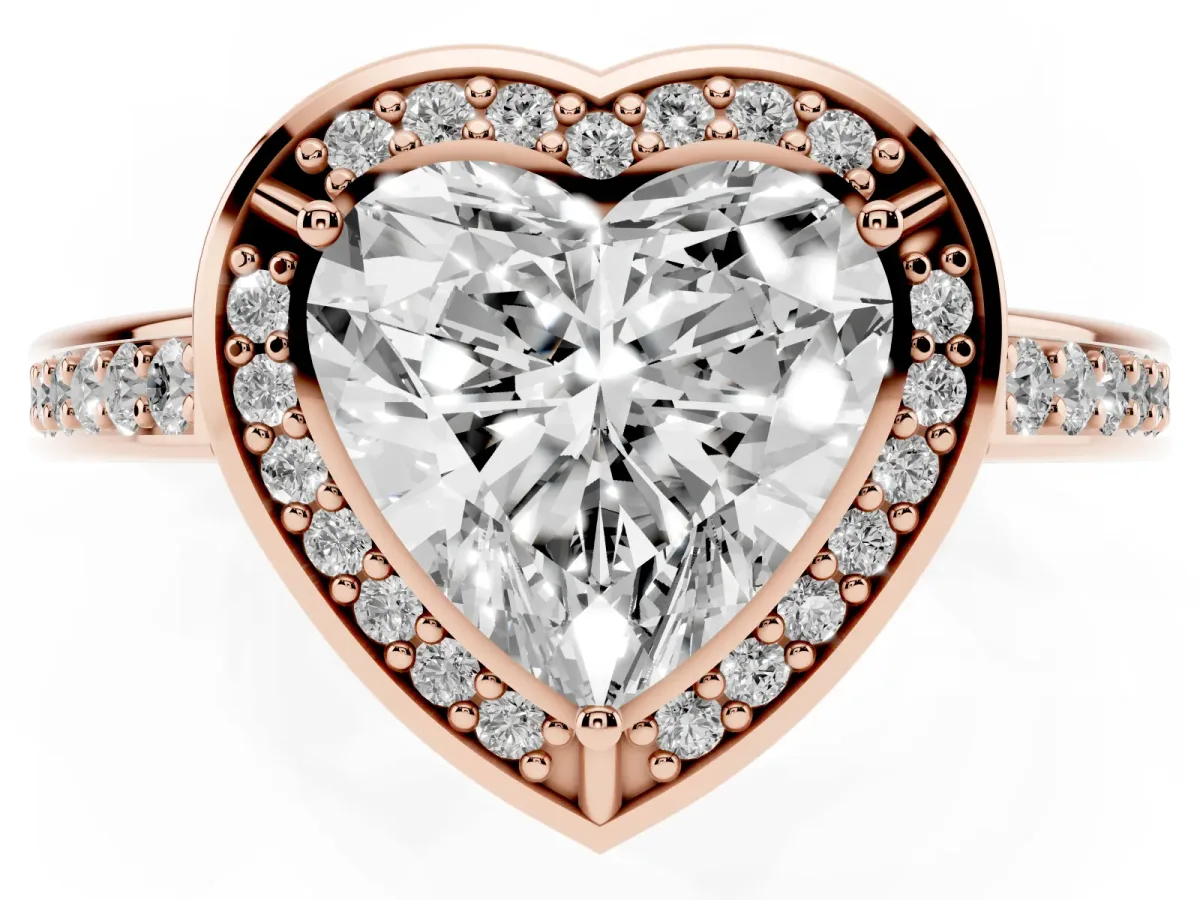 Heart Cut Cut Halo Pave Split Shank Prong Setting Ring Rose gold