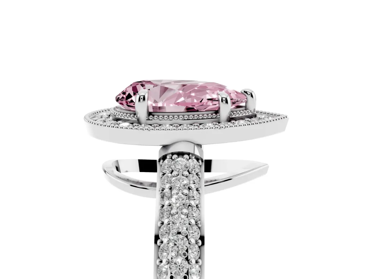 Fancy Pink Pear Cut Cut Halo Diamond Pave Band with Four-Prong Setting Platinum