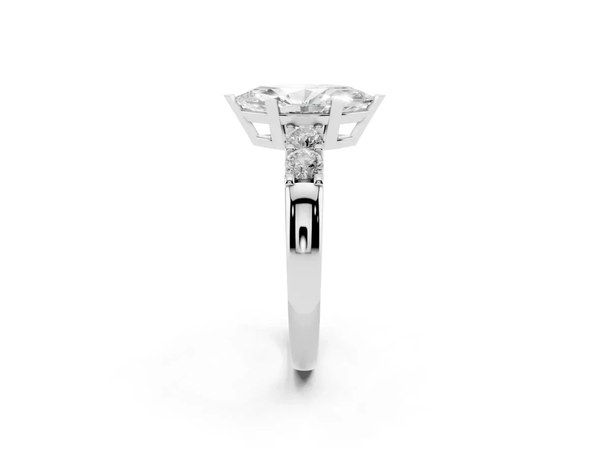 Marquise Cut Brilliant Cut Diamond Five-Stone Prong Set Engagement Ring with Channel Band Platinum