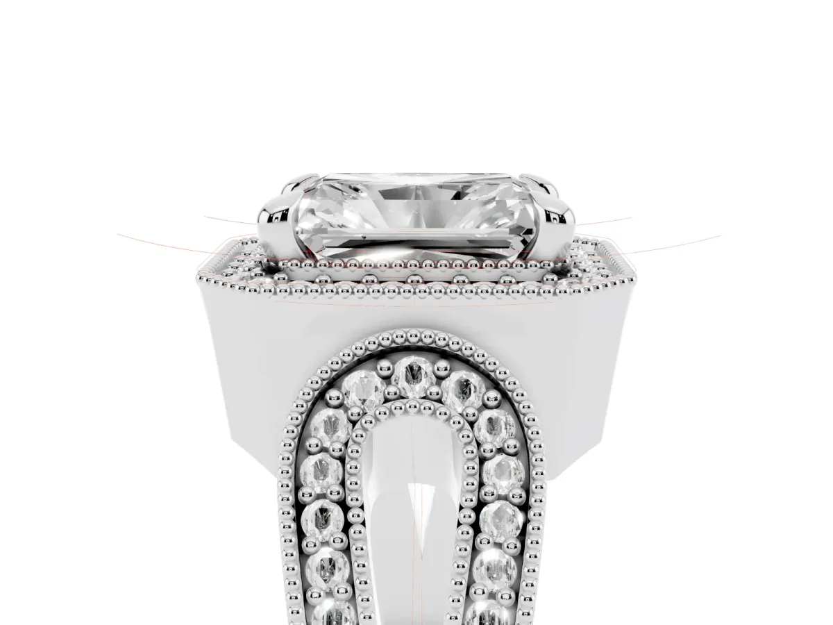 Radiant Cut Halo Split Shank Milgrain Diamond Ring Platinum
