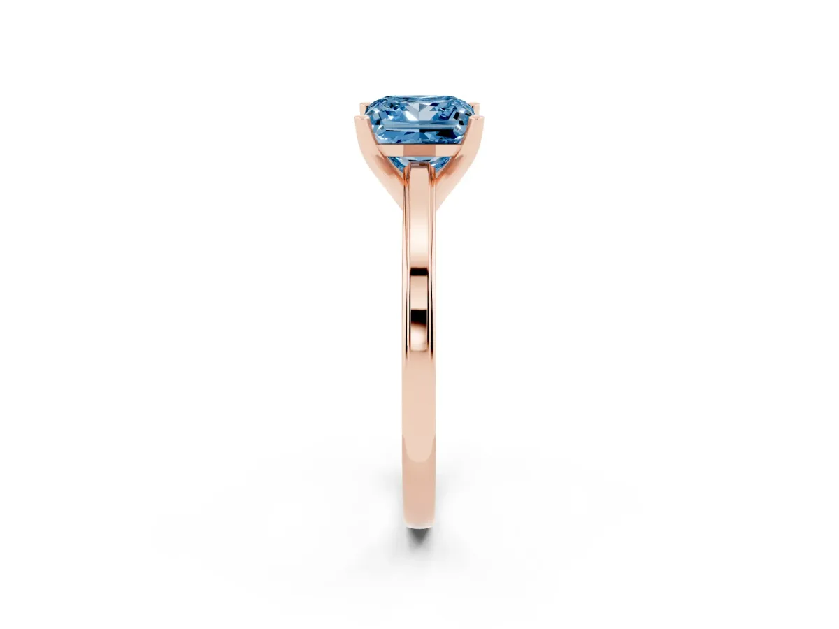 Fancy Blue Princess Cut Solitaire Diamond Ring with Four-Prong Setting and Classic Band Rose gold