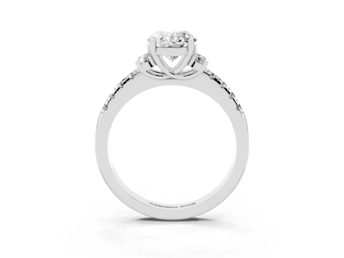 Oval Cut Diamond Three-Stone Pave Band with Four-Prong Setting Platinum