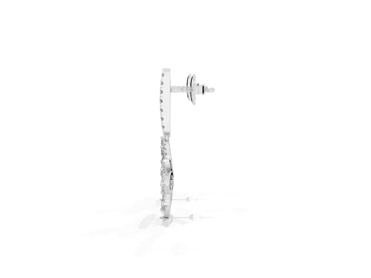 Marquise and Round Diamond Floral Huggie Drop Earrings Silver