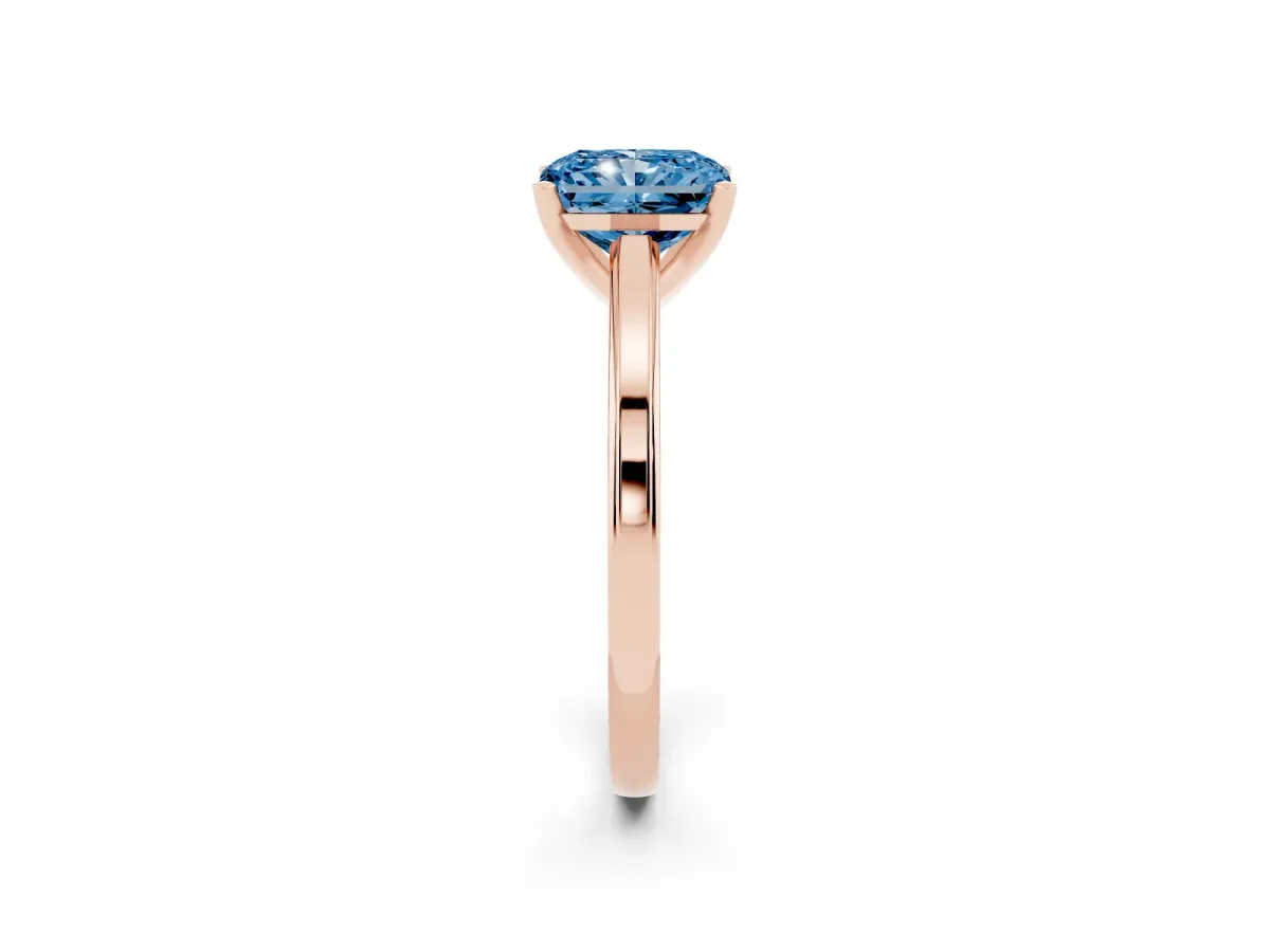 Fancy Blue Radiant Cut Solitaire Diamond Ring with Four-Prong Setting and Classic Band Rose gold