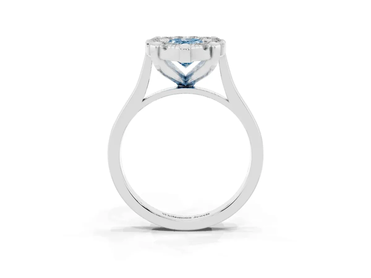 Fancy Blue Pear Cut Diamond Cluster Halo Solitaire with Four-Prong Setting Silver
