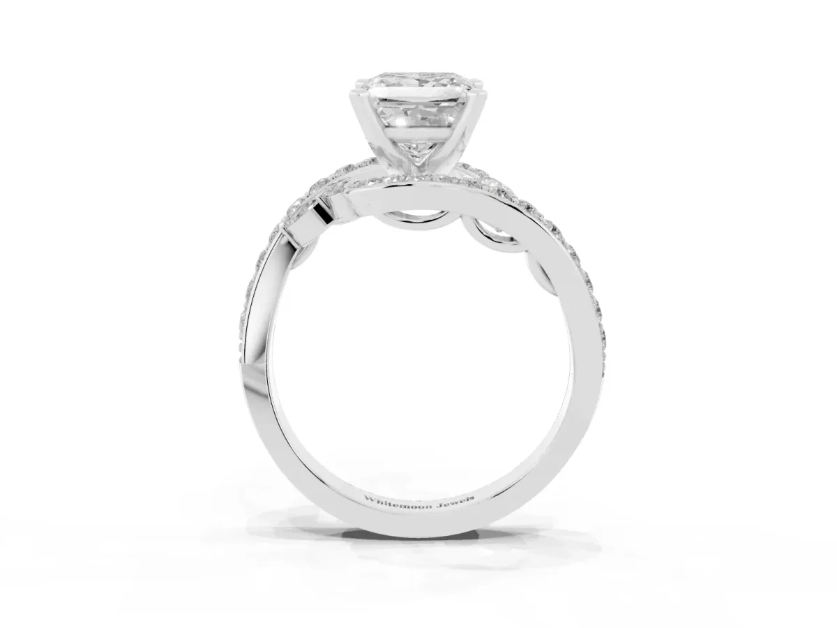 Princess Cut Solitaire with Pavé Twist Band and Four-Prong Setting Silver