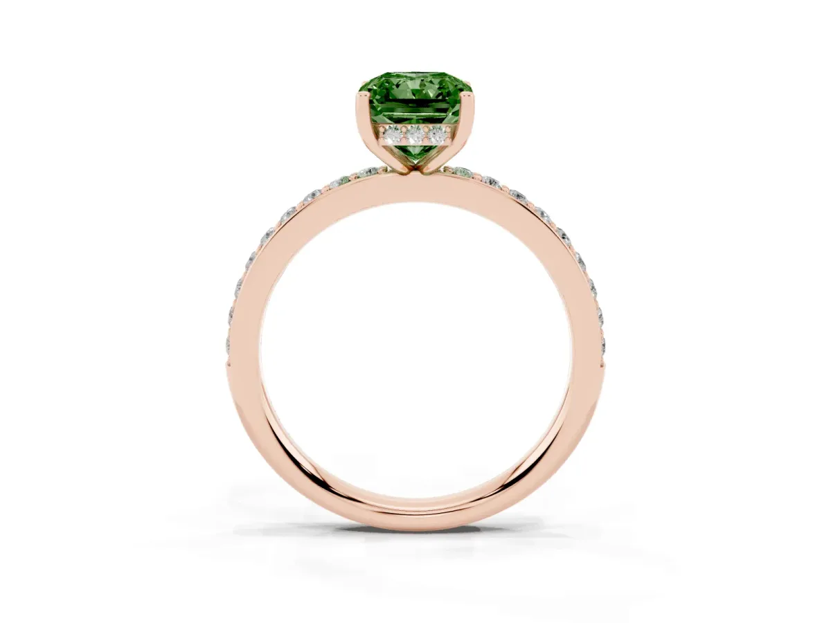 Fancy Green Radiant Cut Cut Diamond Pavé Band Ring with Four-Prong Setting Rose gold