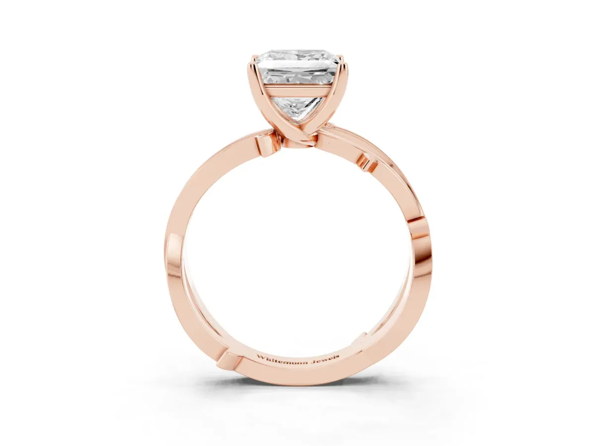 Princess Cut Solitaire Twist Band with Pavé Accents and Four-Prong Setting Rose gold