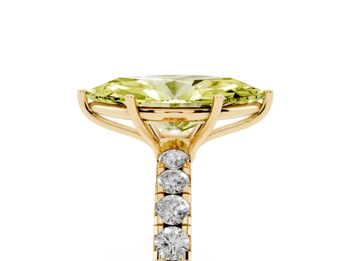Fancy Yellow Marquise Cut Diamond Pavé Solitaire Engagement Ring with Four-Prong Setting Yellow gold