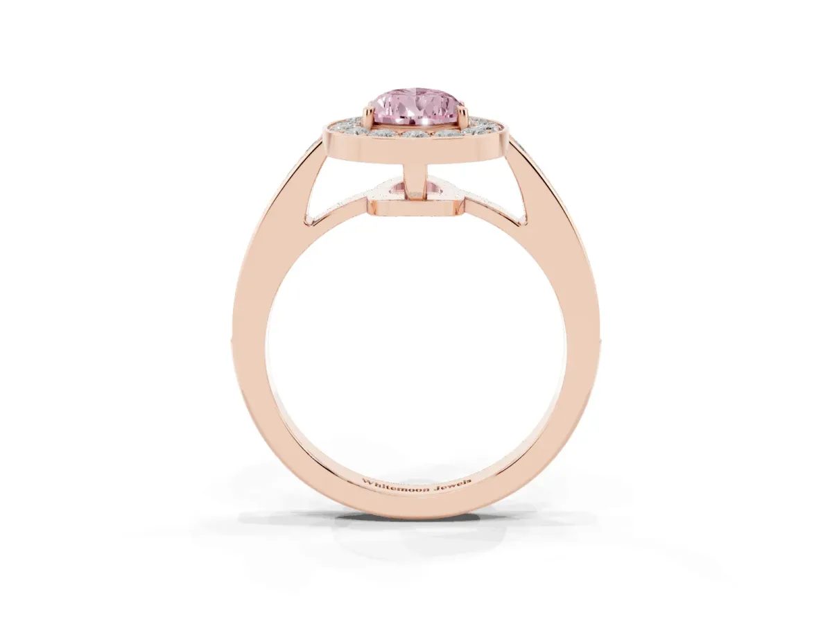 Fancy Pink Pear Cut Halo Pavé Diamond Engagement Ring with Bezel Setting Rose gold