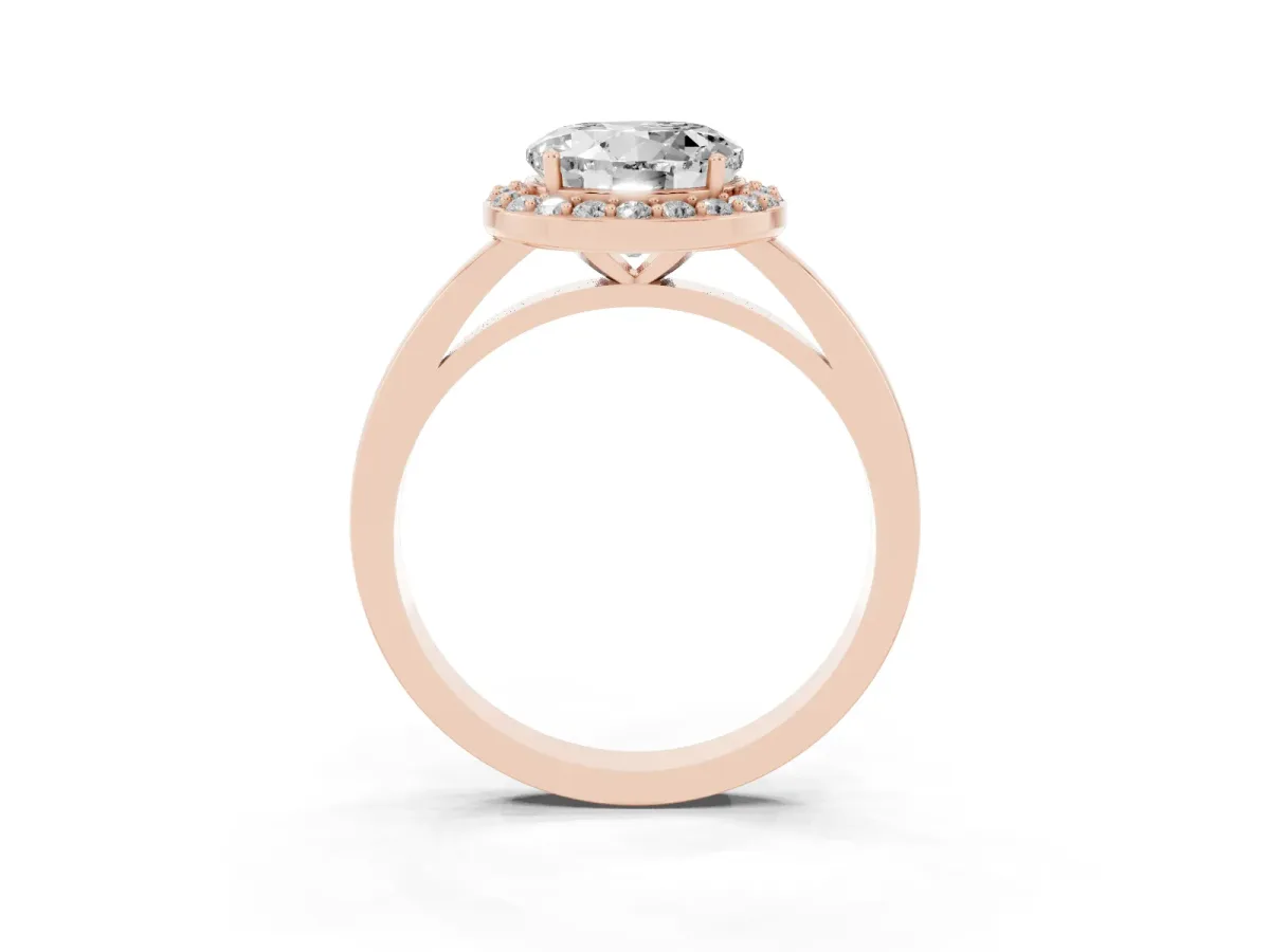 Round Cut Halo Diamond Ring with Solitaire Band and Prong Setting Rose gold