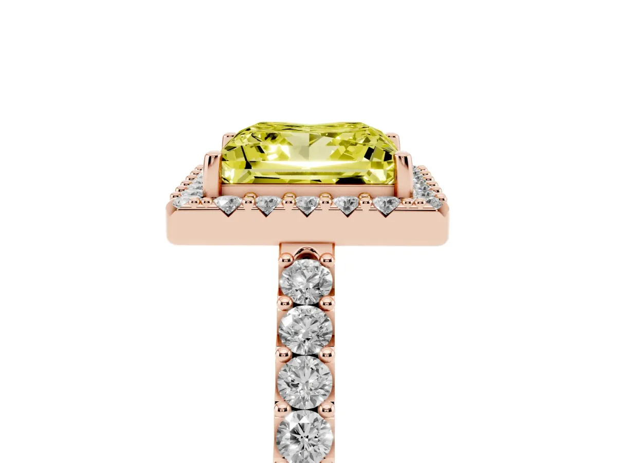 Fancy Yellow Princess Cut Halo Diamond Pavé Solitaire Ring Rose gold