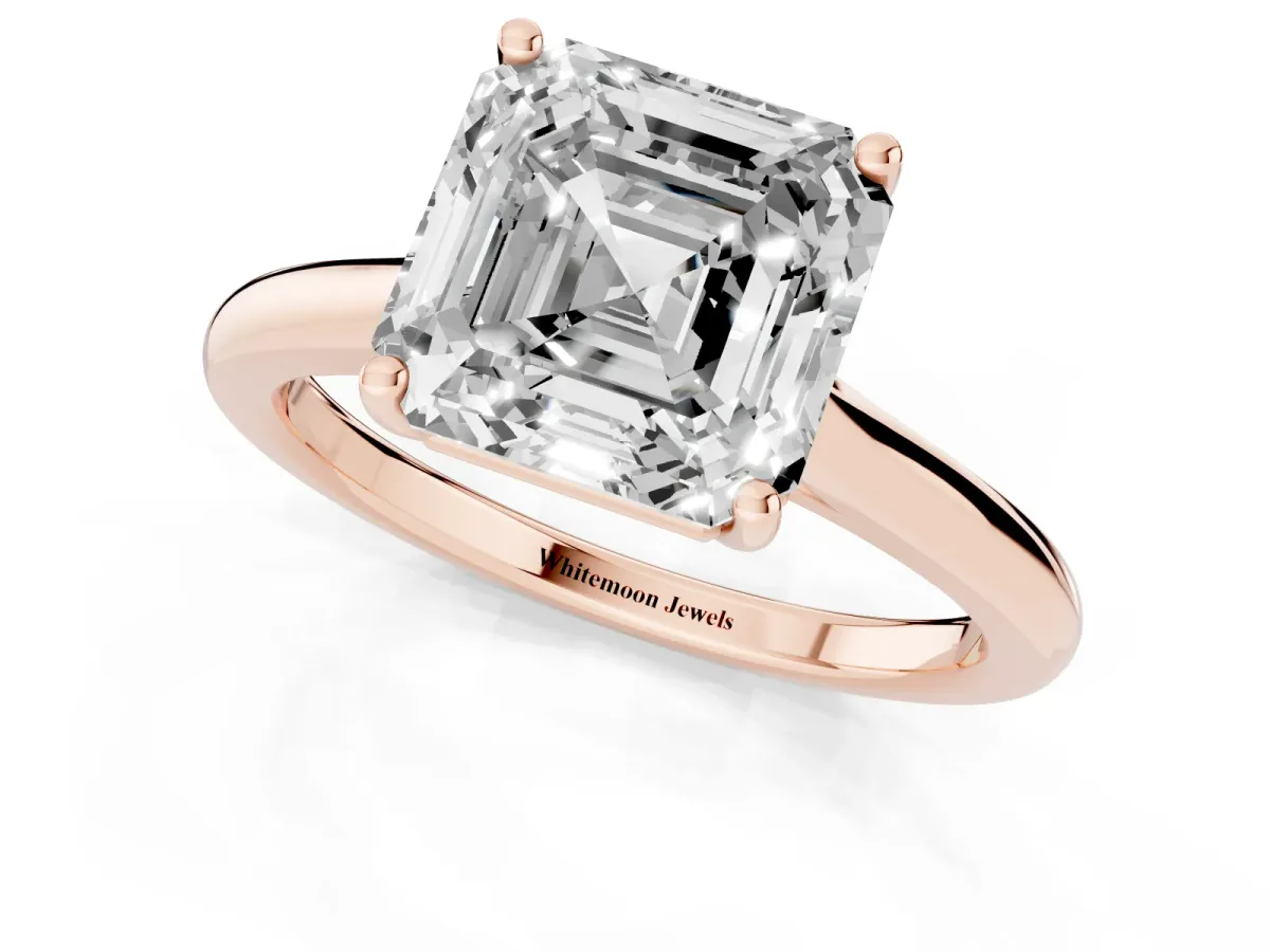 Asscher Cut Cut Solitaire Ring with Cathedral Band and Four-Prong Setting Rose gold