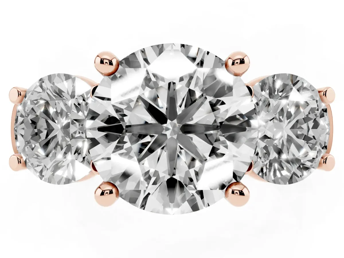 Three-Stone Round Cut Brilliant Diamond Trellis Ring with Comfort Fit Band Rose gold