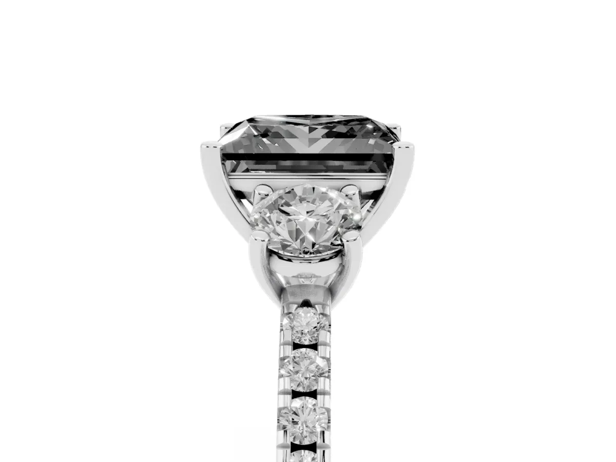 Fancy Black Three-Stone Princess Cut Cut Diamond Pavé Band with Prong Setting Silver