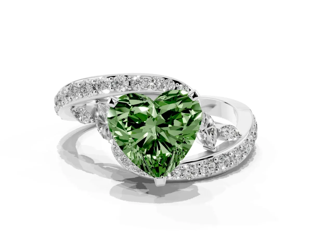 Fancy Green Heart Cut Solitaire with Pavé Twist Band and Four-Prong Setting Platinum