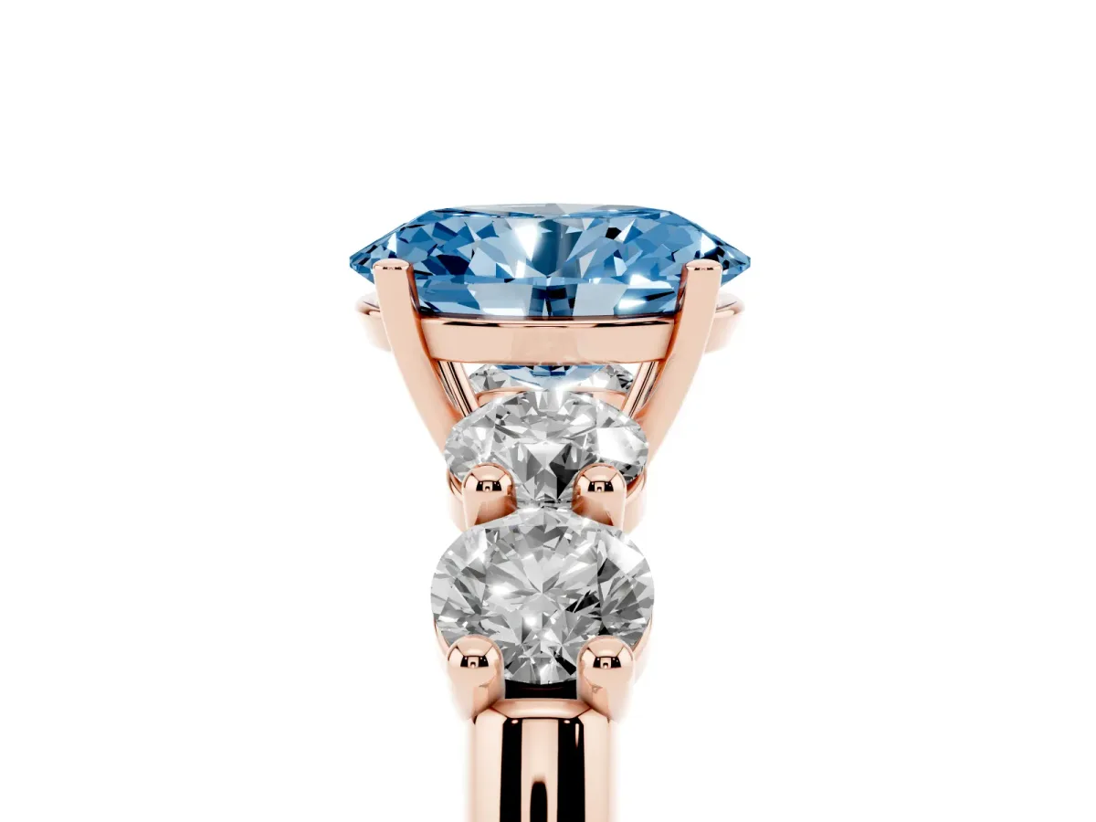 Fancy Blue Oval Cut Cut Five-Stone Prong Set Diamond Ring with Classic Band Rose gold