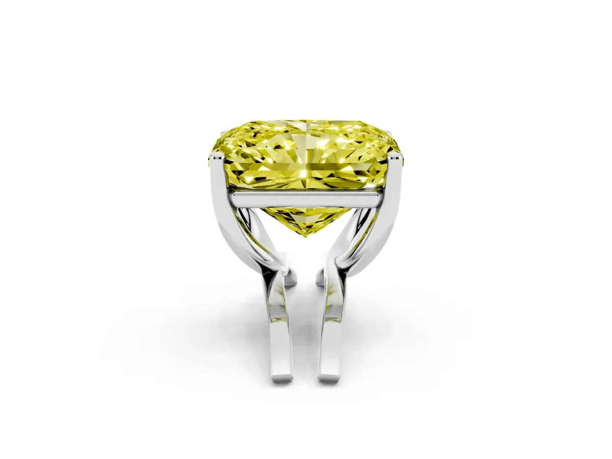 Fancy Yellow Radiant Cut Cut Diamond Solitaire Engagement Ring with Tapered Plain Band and Four-Prong Setting Silver