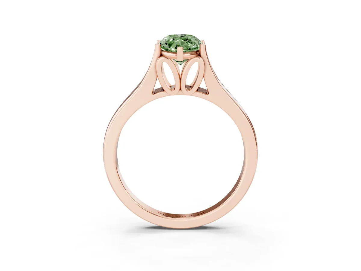 Fancy Green Marquise Cut Solitaire Diamond Ring with Cathedral Band and Four-Prong Setting Rose gold