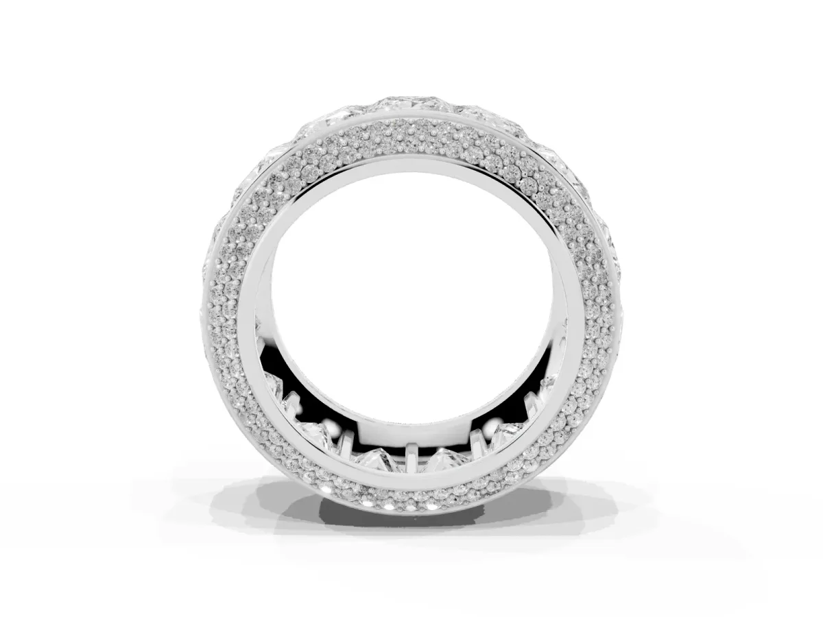 Princess Diamond Pavé Mens Wedding Band with Round Diamond Accents White gold