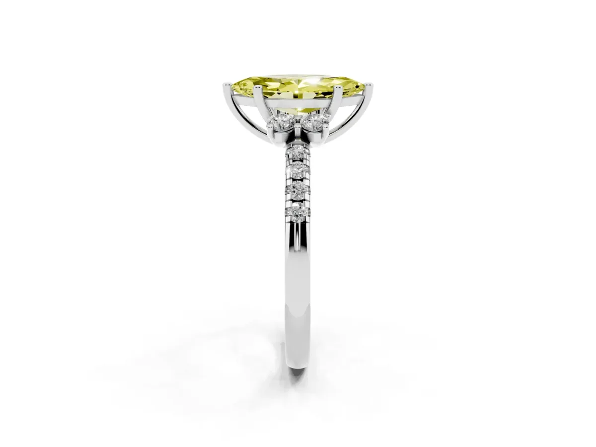 Fancy Yellow Marquise Cut Diamond Three-Stone Pave Band with Four-Prong Setting Silver