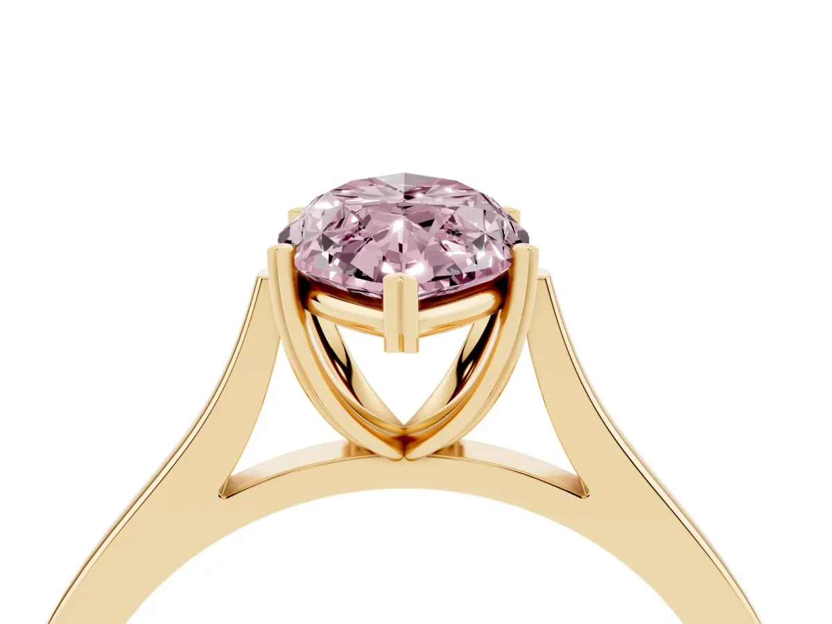 Fancy Pink Marquise Cut Solitaire Heart Prong Engagement Ring with Tapered Band Yellow gold
