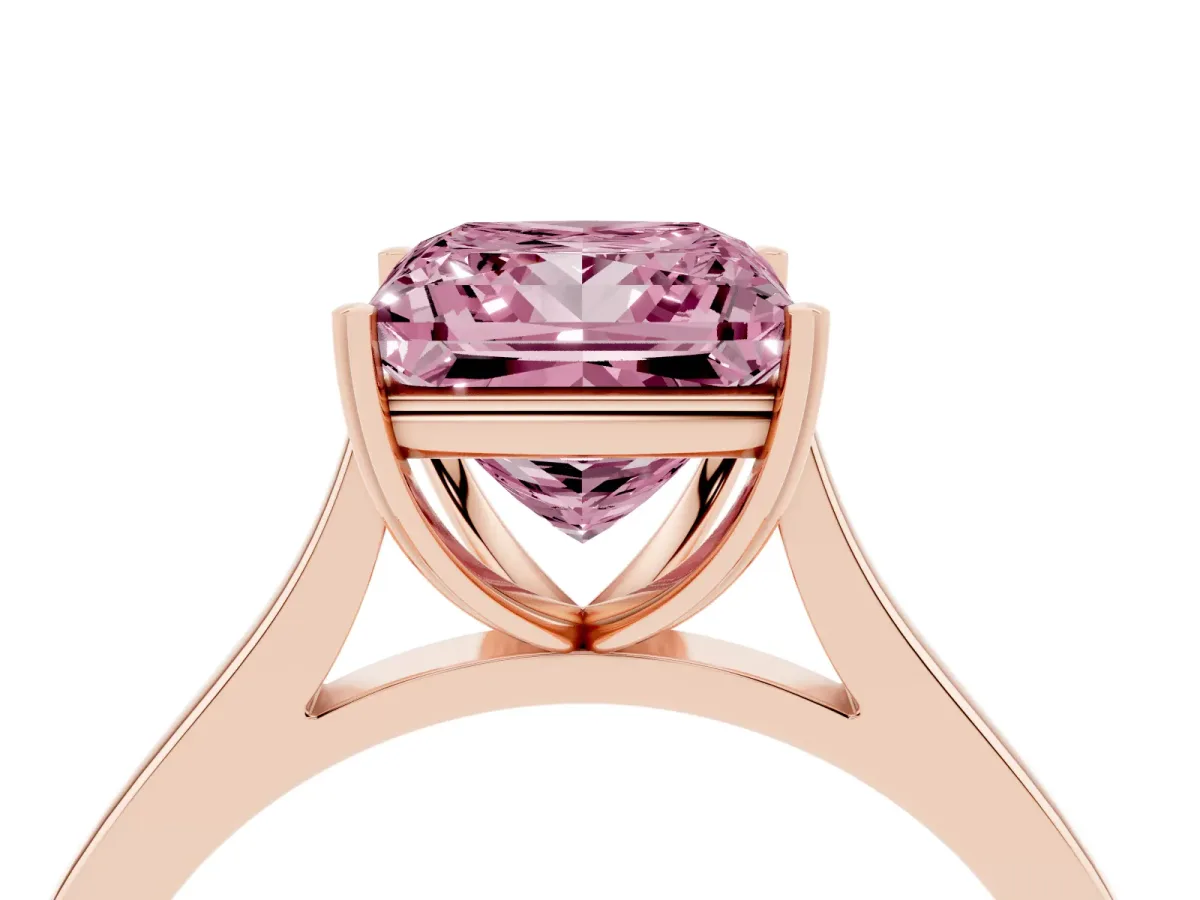 Fancy Pink Princess Cut Solitaire Heart Prong Engagement Ring with Tapered Band Rose gold