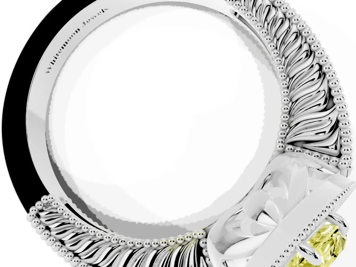 Fancy Yellow Marquise Cut Cut Halo Diamond Ring with Pavé Band and Four-Prong Setting White gold